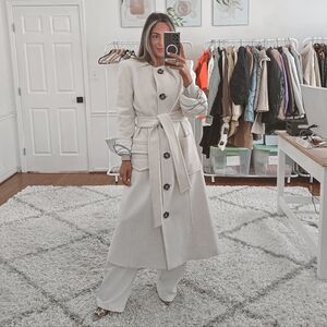 Pearl by Lela Rose ivory wool blend belted coat size 12/L